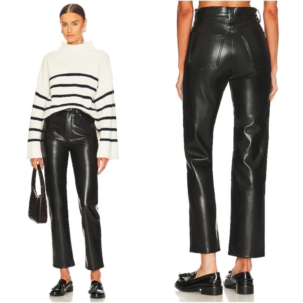 Agolde Recycled Leather Fitted 90's Pants in Detox Black Size 27